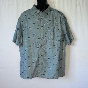 Duluth Trading Co 2XL Relaxed Fit Short Sleeve Button Down Boat Print coastal